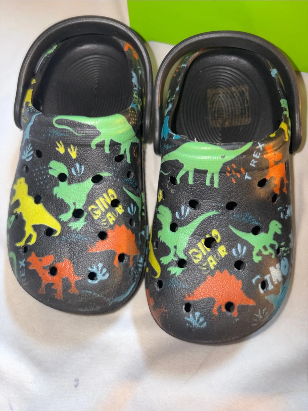 CROCS Kids' Two-Pair Set — Gray and Black with Multicolor Dino Accents